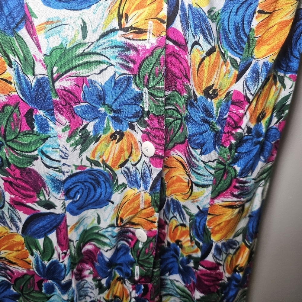 Jennie Brooke Vintage 90s Floral Sleeveless Tie-Front Romper Painterly Print - Picture 10 of 17